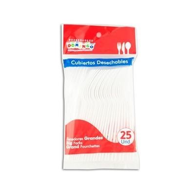 Tenedor Plástico Domingo Grande Blanco x25Und.