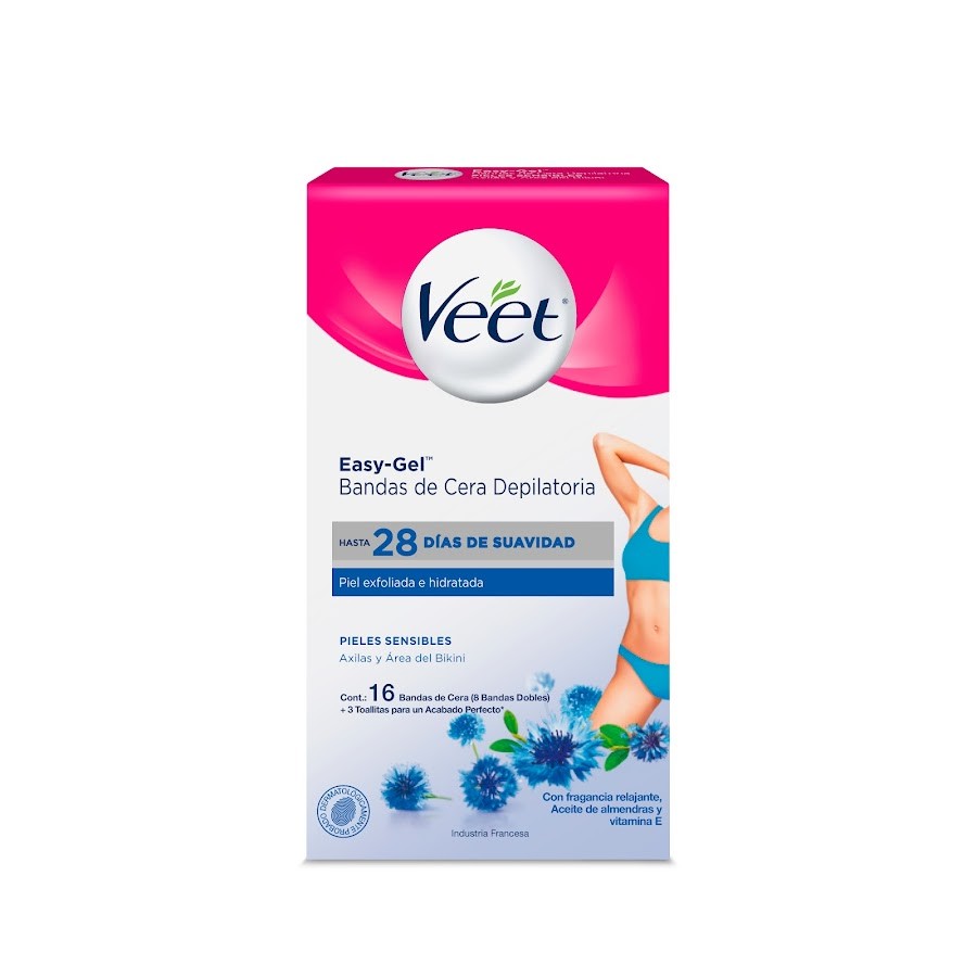 Banda Depilatoria VEET Easy-Gel Axilas y Área de Bikini x16 Und + 3 Toallitas