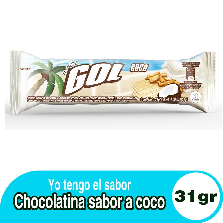Chocolatina GOL Chocolate Blaco con Coco x31g. X1und.