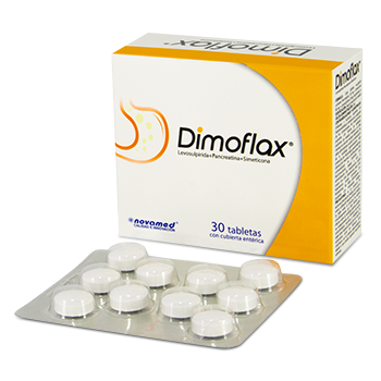 Dimoflax Novamed Levosulpirida 25 mg  + Pancreatina 150 mg  + Simeticona 80 mg caja x 30 Tabletas