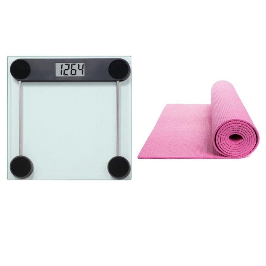 Bascula Extragrande Plataforma Vidrio Templado 6mm + Colchoneta Yoga Color Rosado