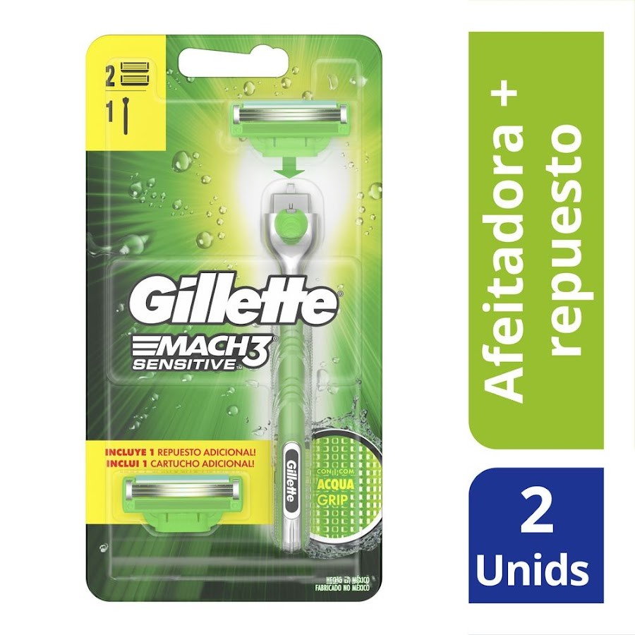 Maquina de Afeitar Gillete Mach3 Aquagrip Sensitive razor 2up