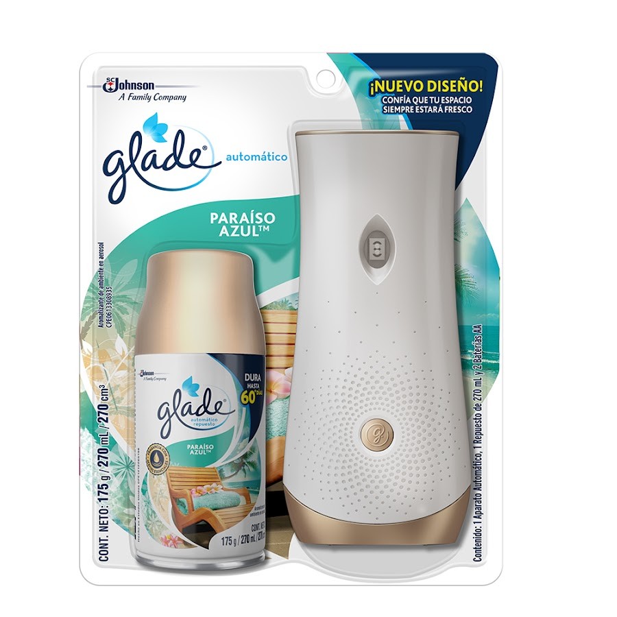 Ambientador Glade Automático Paraíso Azul + Repuesto x1 Und x175gr