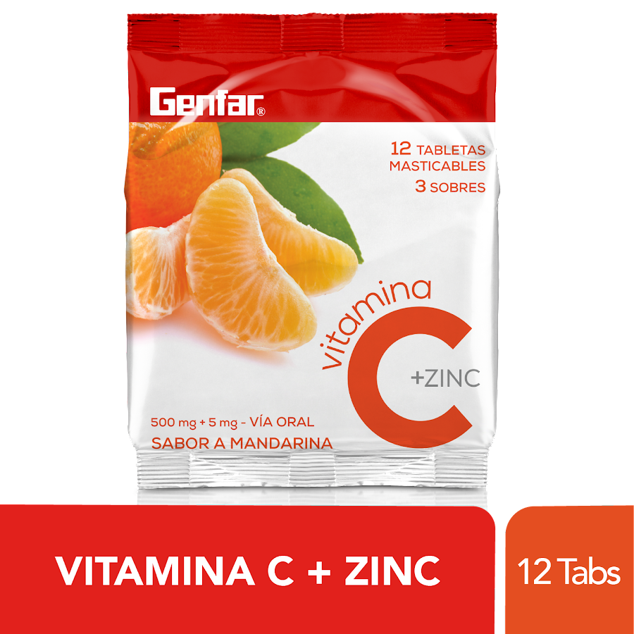 Fracción Vitamina C + Zinc 500Mg Genfar Sabor a Madarina Sobre x 12Und