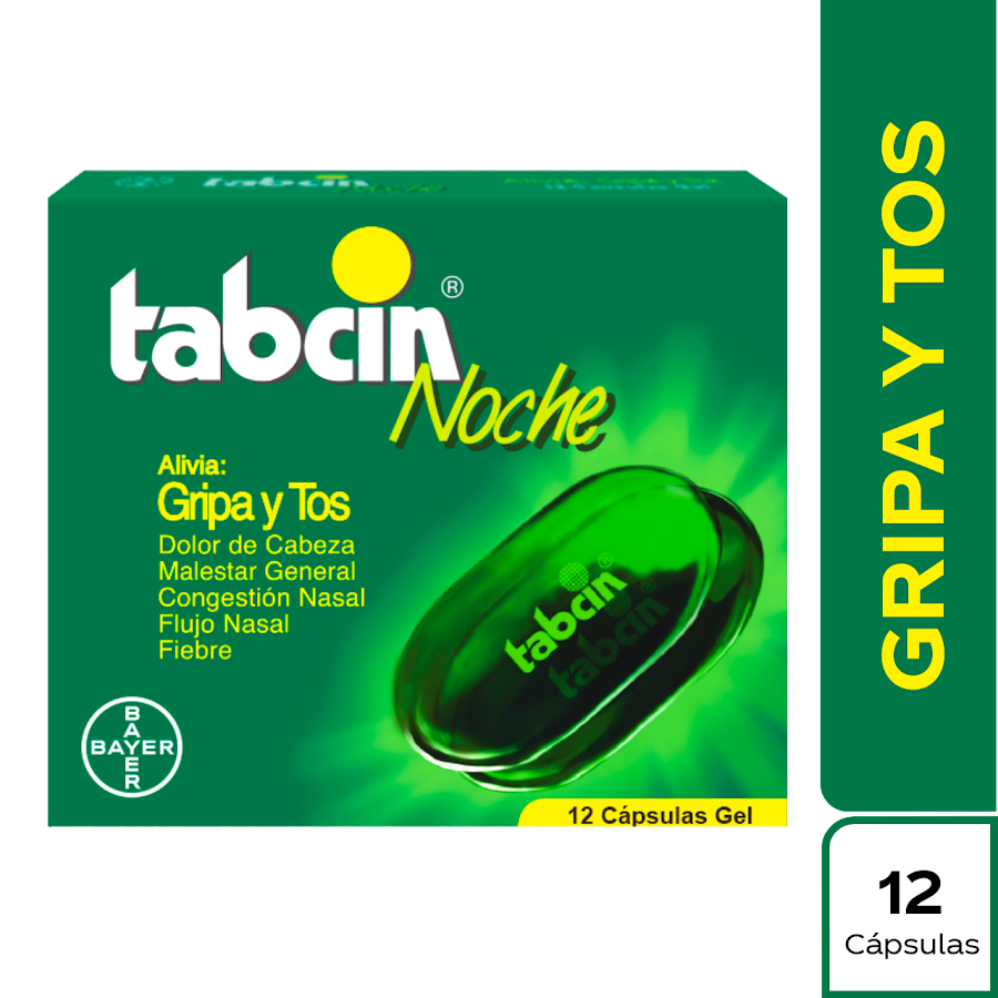 TABCIN Noche 250mg Cáp.Caja x12cap.BAY ACETAMINOFEN FENILEFRIN CLORFE