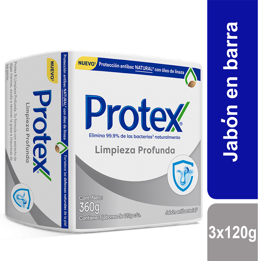 Jabón PROTEX Antibacterial Limpieza ProfUnda x120g. x3Und.