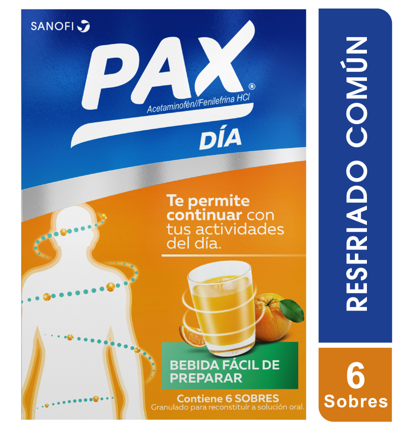 PAX DÍA NARANJA CAJA X6SOB SANOFI ACETAMINOFÉN FENILEFRINA CLORFENIR