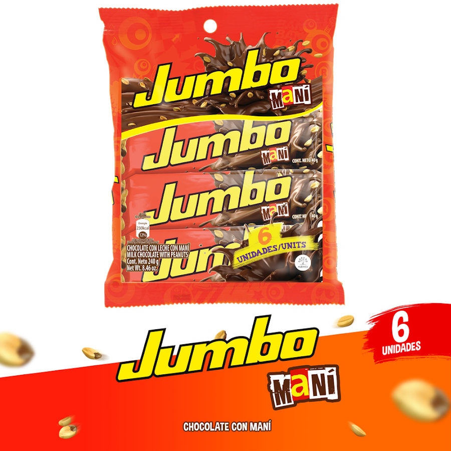 Chocolatina JUMBO con Leche Maní x6Paq. x240g.