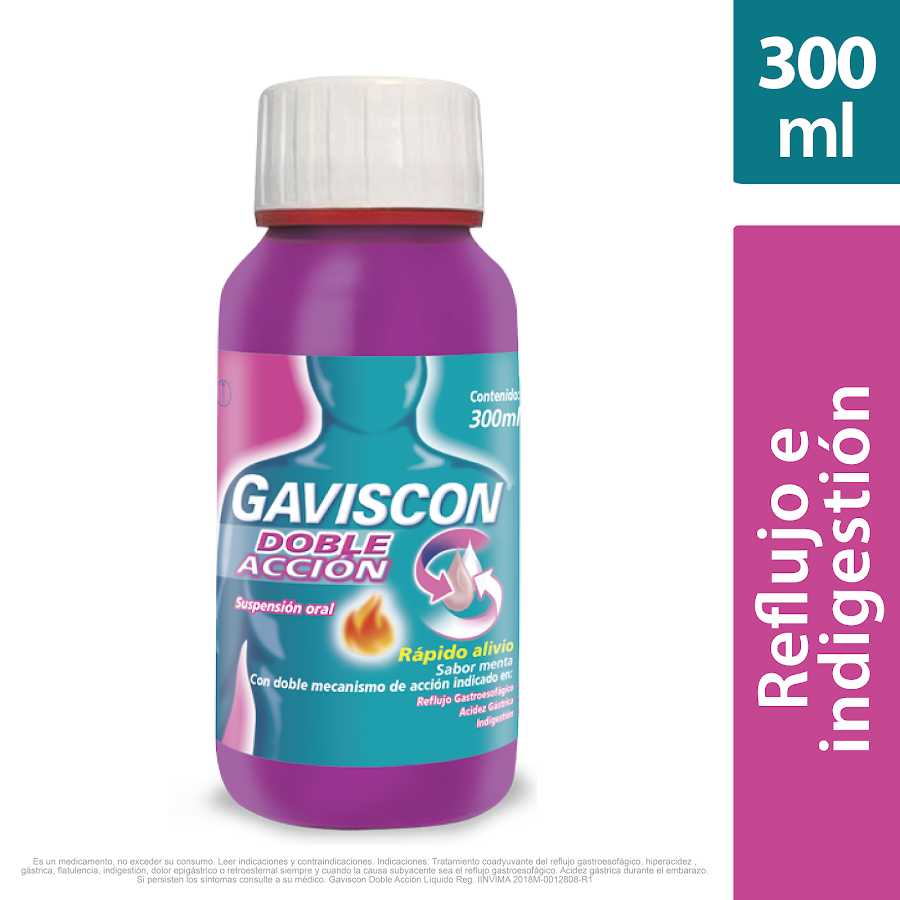 GAVISCON Doble Acción Sus. Oral Frasco x300ml. REC Alginato de Sodio