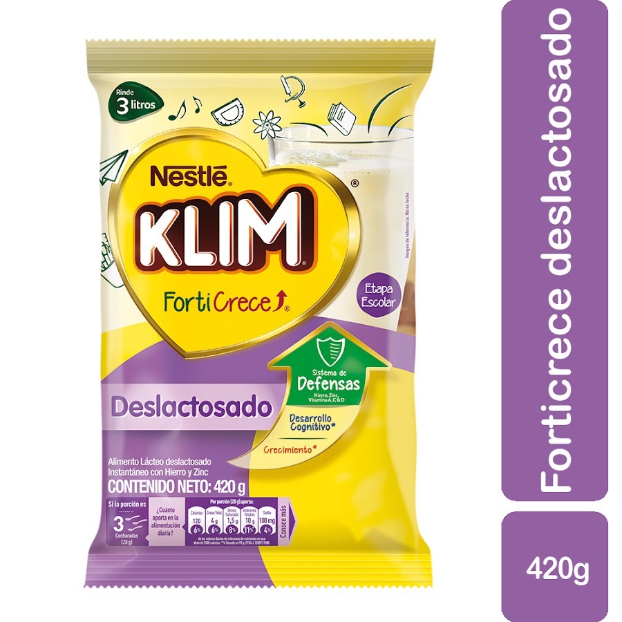 Leche en Polvo Klim Deslactosada Forticrece x420gr