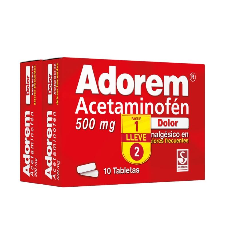 Oferta Adorem Acetaminofen 500Mg Siegfried 2 Cajas x 10Tab c/u