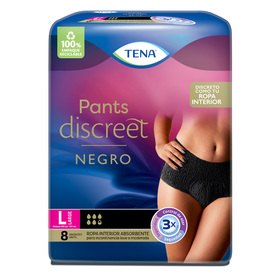 Tena Pants Discreet Color Negro Talla L x8 unds