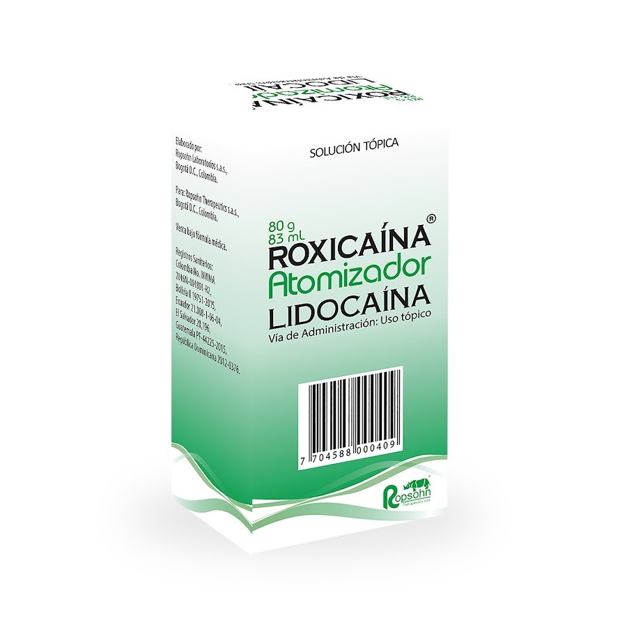 ROXICAINA SOLUCIÓN TÓPICA  ATOMIZADOR FRASCO X80G. ROPSOHN LIDOCAÍNA