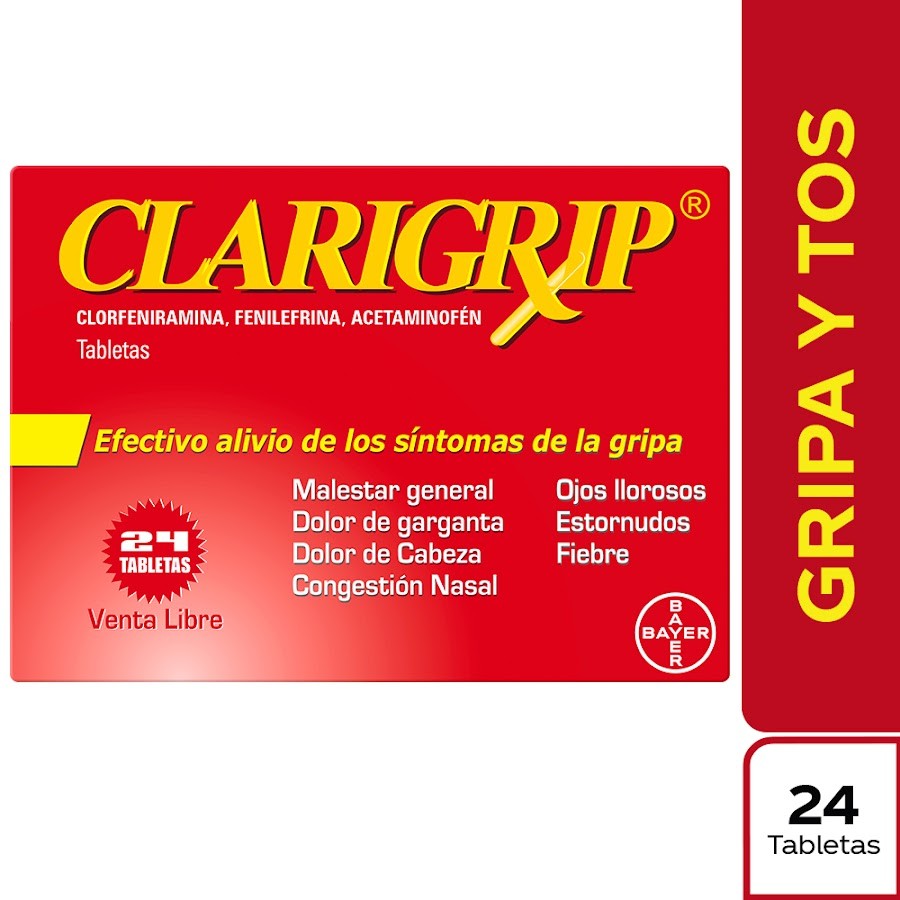 CLARIGRIP TABLETAS CAJA X 24 TAB BAYER CLORFENIRAMINAFENILEFRINACETAMI