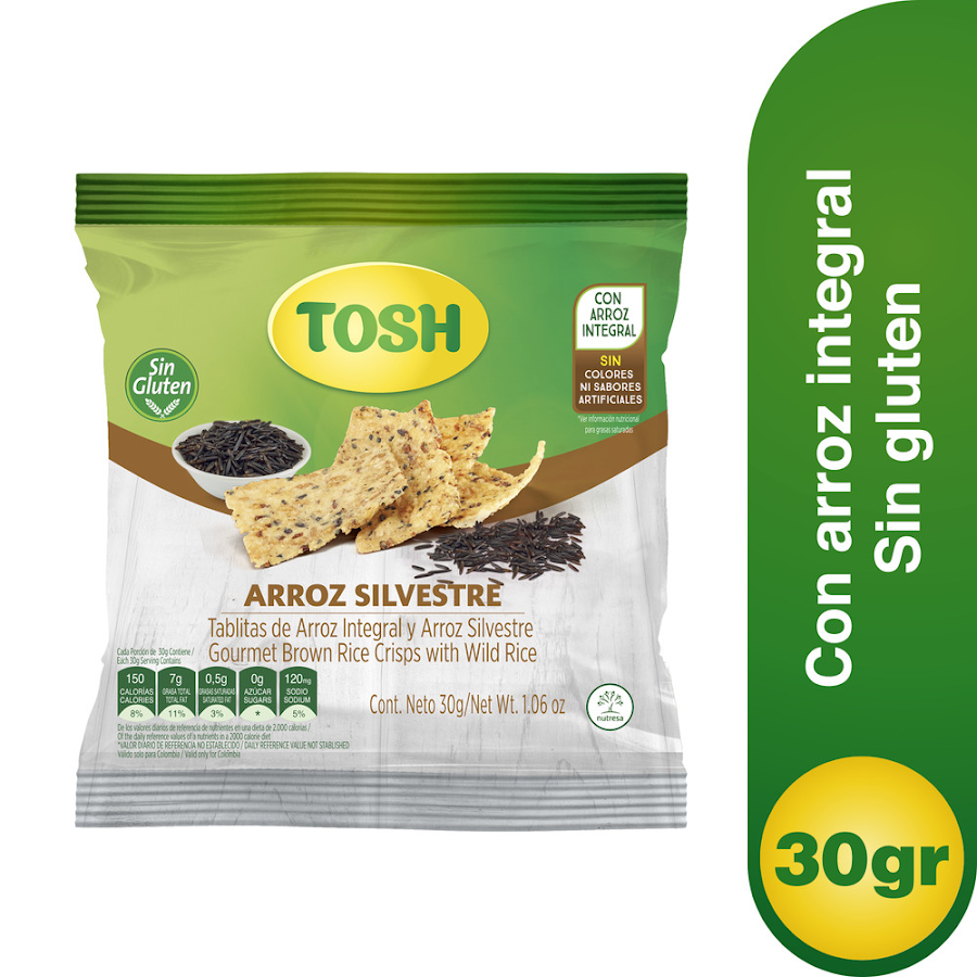 Pasabocas Tosh Arroz Silvestre Paquete X30G.