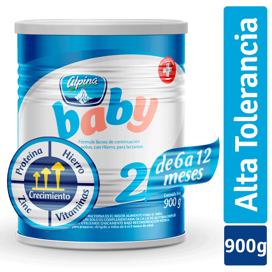 FÓRMULA INFANTIL ALPINA BABY 2 DE 6 A 12 MESES X 900G.