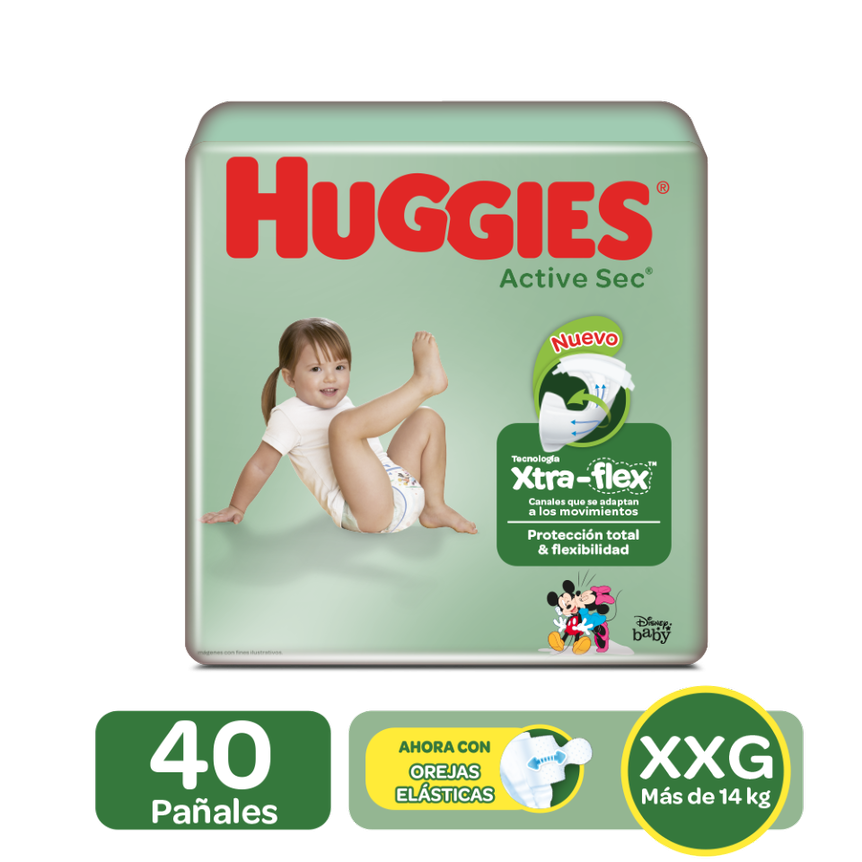 Pañales Huggies Active Sec Etapa 5 Talla  XXG  X 40 Und