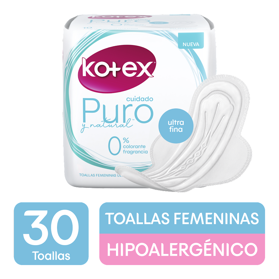 Toallas Higiénicas Kotex Cuidado Puro y Natural x 30Und