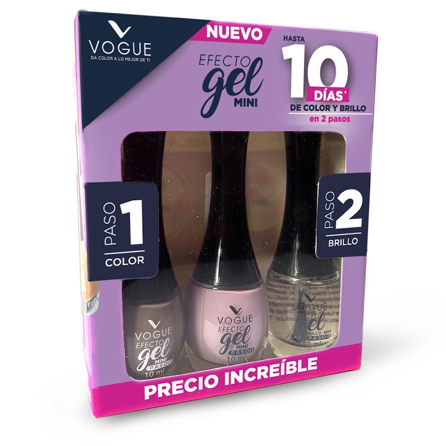 $Oferta Esmalte Vogue Efecto Gel Mini Actitud-Sutileza-Brillo x 3Und