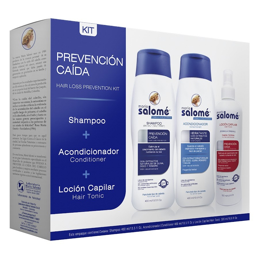 Kit Prevencion Caida Maria Salome Shampoo x 400Ml + Acondicionador x 400Ml + Locion x 320Ml