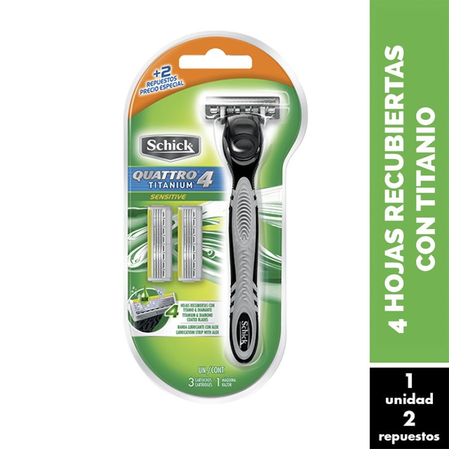 Máquina Para Afeitar Schick Recargable Quattro 4 Titanium Sensitive Gratis 2 repuestos