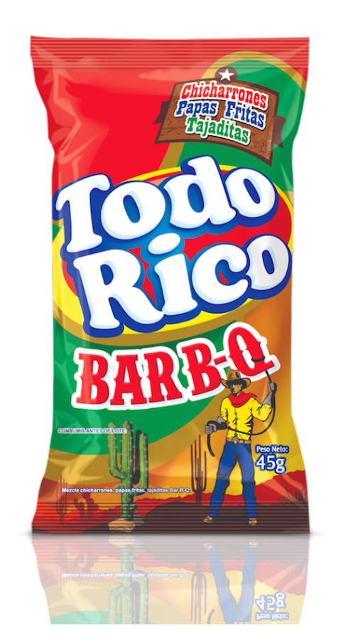 Pasabocas TODO RICO Natural Bar B-Q Chicharrón Papas Tajaditas x45g.