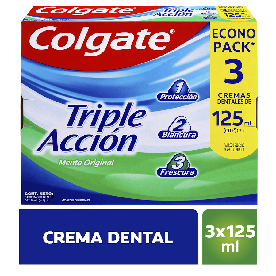 Crema Dental Colgate Triple Acción Menta Caja x 3 Tubos x 125c/u