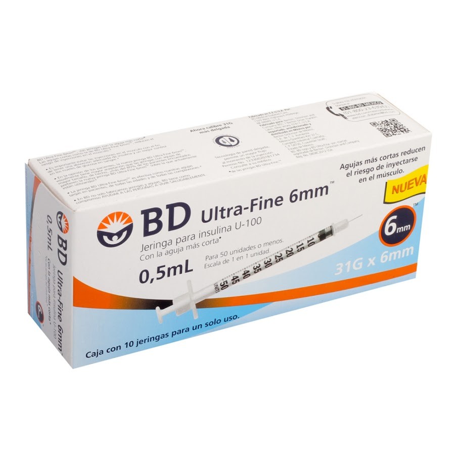 Jeringa BD Ultra Fine Para Insulina 0.5Ml 31Gx6mm Caja x10Und.