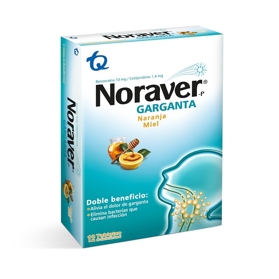Noraver Miel 10/1.4mg Tab. Caja x12Tab. TQ Benzocaína Cetilpiridinio