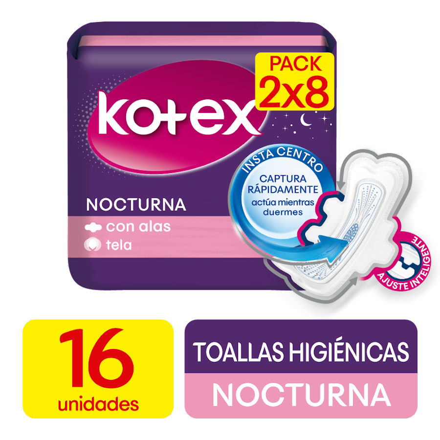 OFERTA TOALLAS INT KOTEX NOCT TELA X8UND+TOALLA INT NOCTEVOLUTION X8
