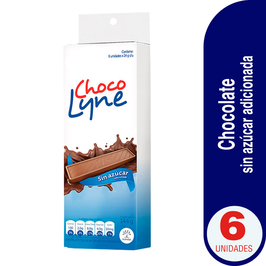 Chocolatina CHOCO LYNE con Leche sin Azúcar Paquete x6Und. X144g.