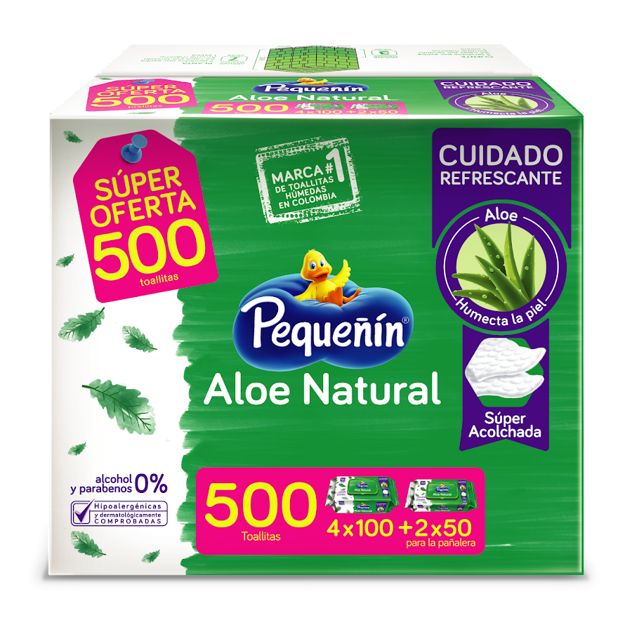 Toallitas Húmedas Pequeñín Aloe Natural Caja x 6Pack Total 500Uni