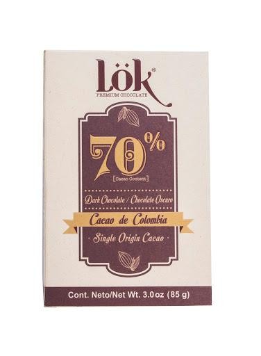 CHOCOLATINA LOK 70% CACAO DE COLOMBIA  SINGLE ORIGIN CACAO X85G.
