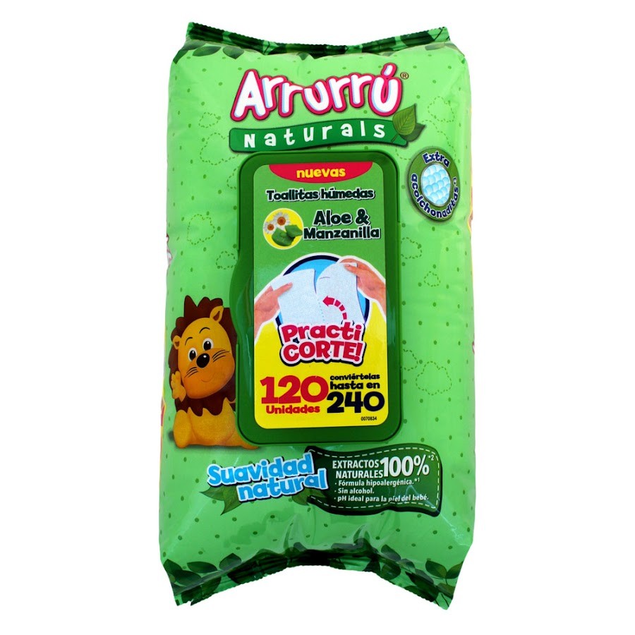 Toallitas Húmedas Arrurrú Aloe & Manzanilla Practicorte x 120Und