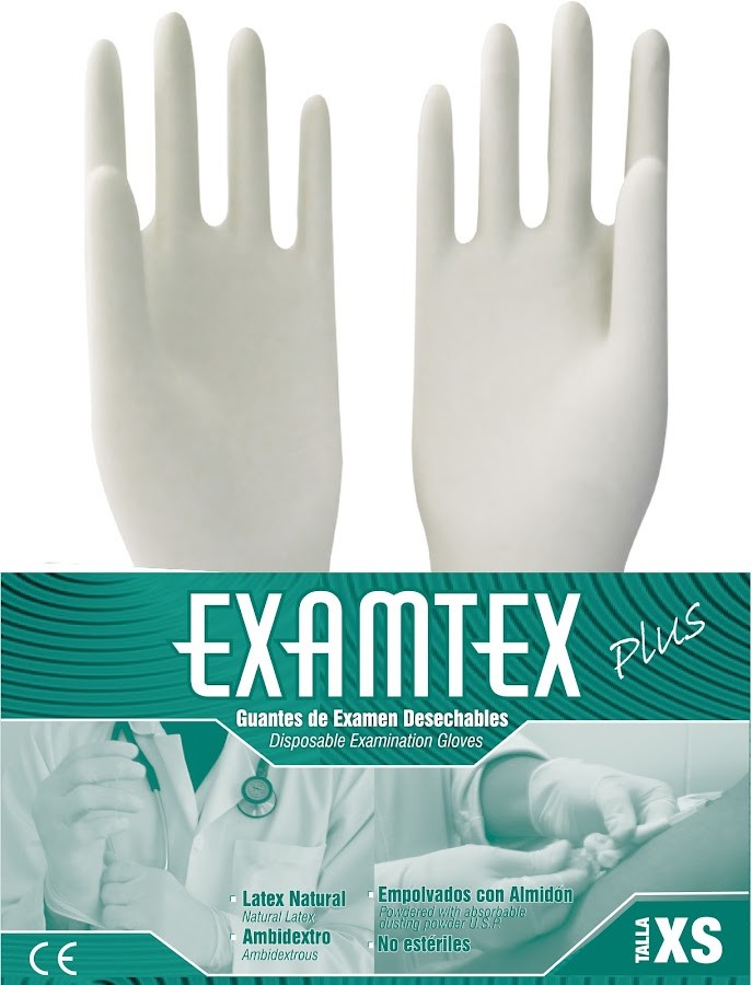 Guante de Latex Examtex Para Examen Talla XS x 100Und
