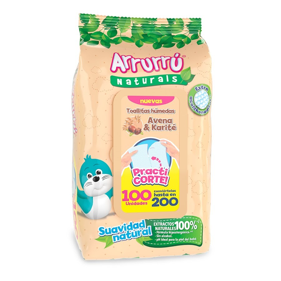 Toallitas Humedas Arrurru Avena & Karite Practicorte x 100und