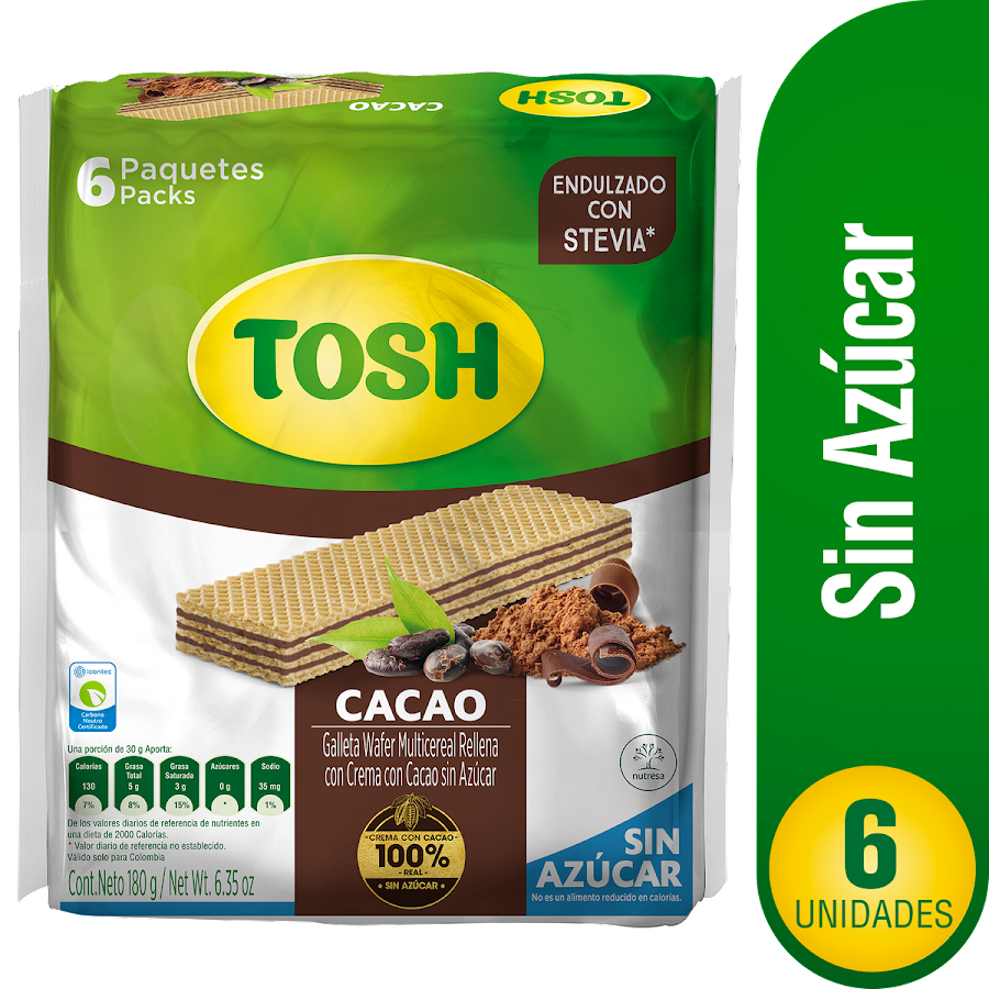 Galleta Tosh Wafer Multicereal Cacao Bolsa x 180gr