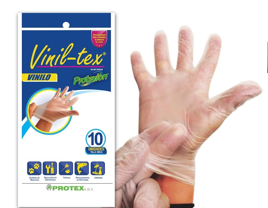 Guantes Vinilo Multiusos Vinil-Tex Protexion Talla Unica x 10Und