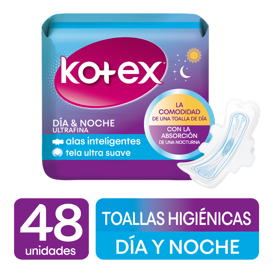 Toallas Higiénicas Intimas Kotex Dia y Noche con Alas x 48Uni