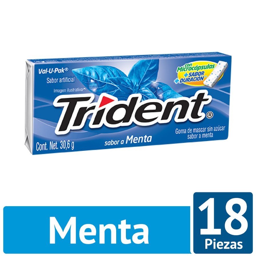 Goma de Mascar TRIDENT Menta Sin Azúcar x18Und.
