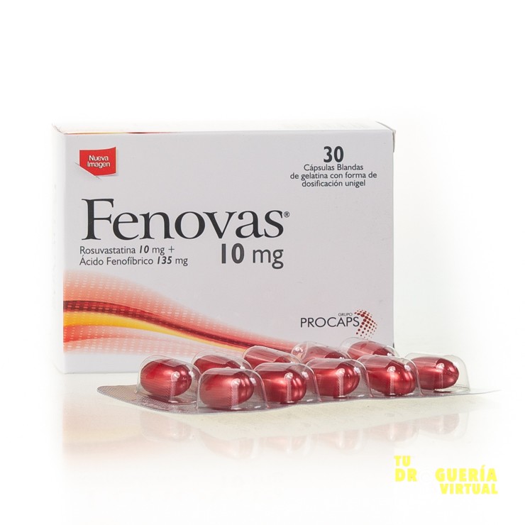 Fenovas 10mg Unigel caja x 30 cápsulas Rosuvastatina Ácido Fenofíbrico