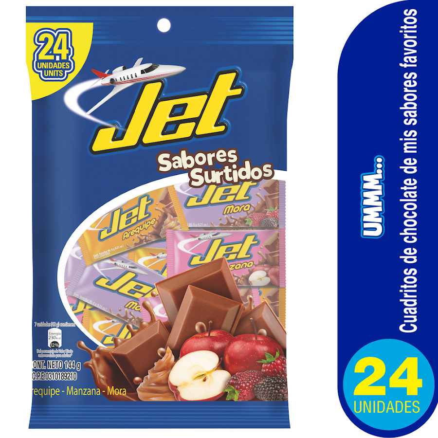 Chocolatina JET con Leche Sabores Surtidos x24Und