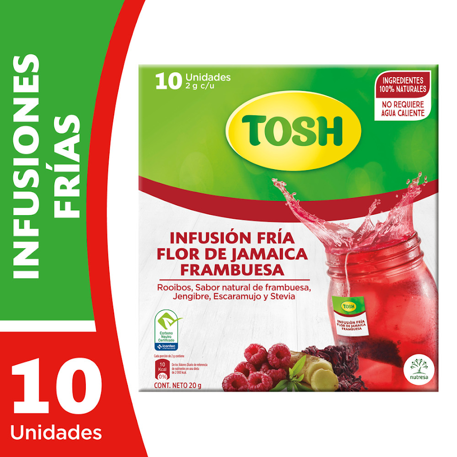 Infusiones Tosh Fria Flor de Jamaica Frambuesa x 10 unidades x 20 gramos
