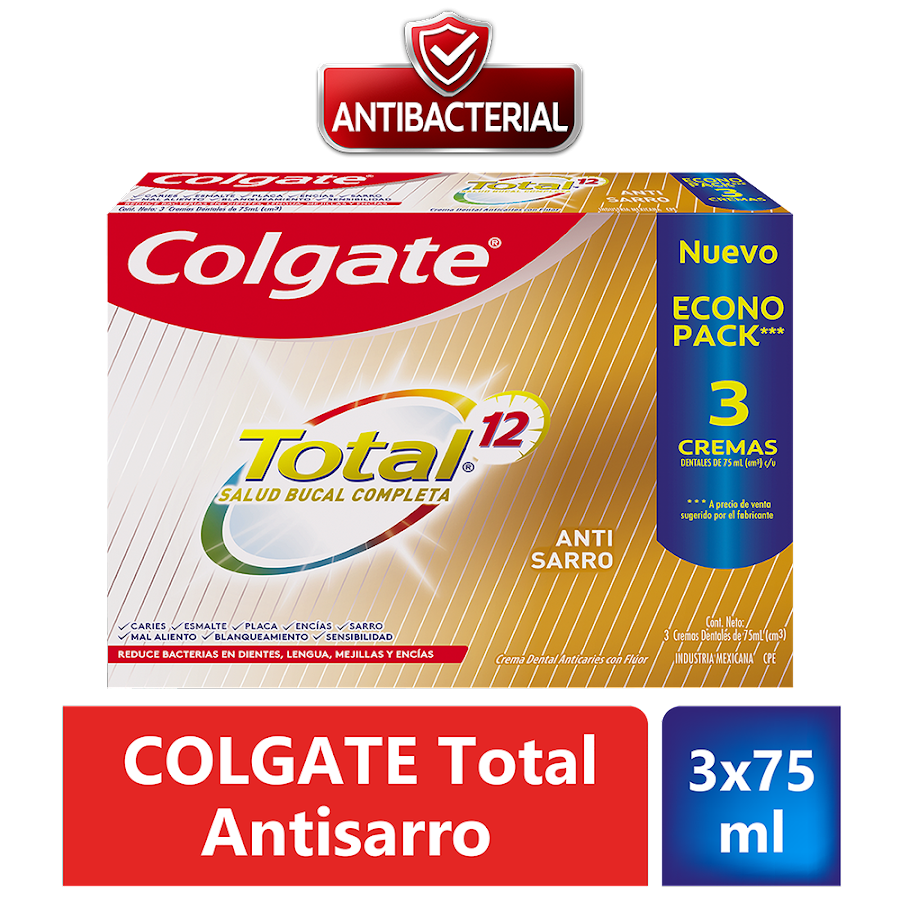 Crema Dental Colgate Total 12 Anti Sarro Econopack x 3Und de 75Ml c/u
