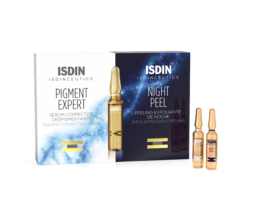 Serum Isdin Pigment Expert Corrector Despigmentante de Día Y Serum Night Peel Exfoliante Caja x 20 Ampolletas