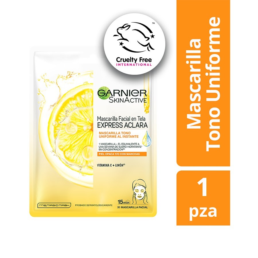Mascarilla Facial Garnier SkinActive en Tela Express Aclara Vitamina C y Limon x 1Uni