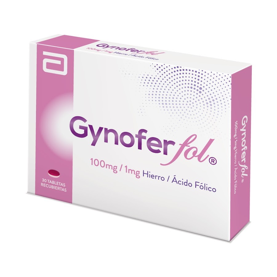 Gynofer 100/1mg Tableta Caja x30tab. GYN Hierro Ácido Fólico