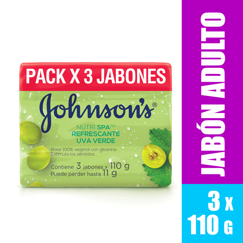 Jabón Johnson's en Barra refrescante Uva Paq x3 Uni x 110Gr
