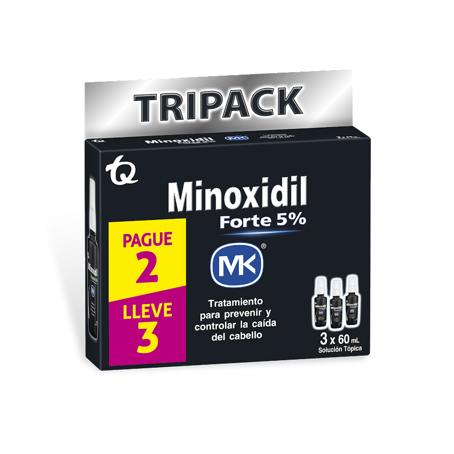 Oferta Tripack Minoxidil MK Forte 5P 3x Fco x60Ml  Pague 2 Lleve 3