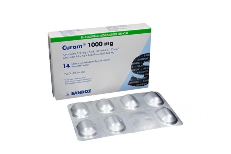 Curam 1GR Caja x 14 tabletas Amoxicilina Clauvanato
